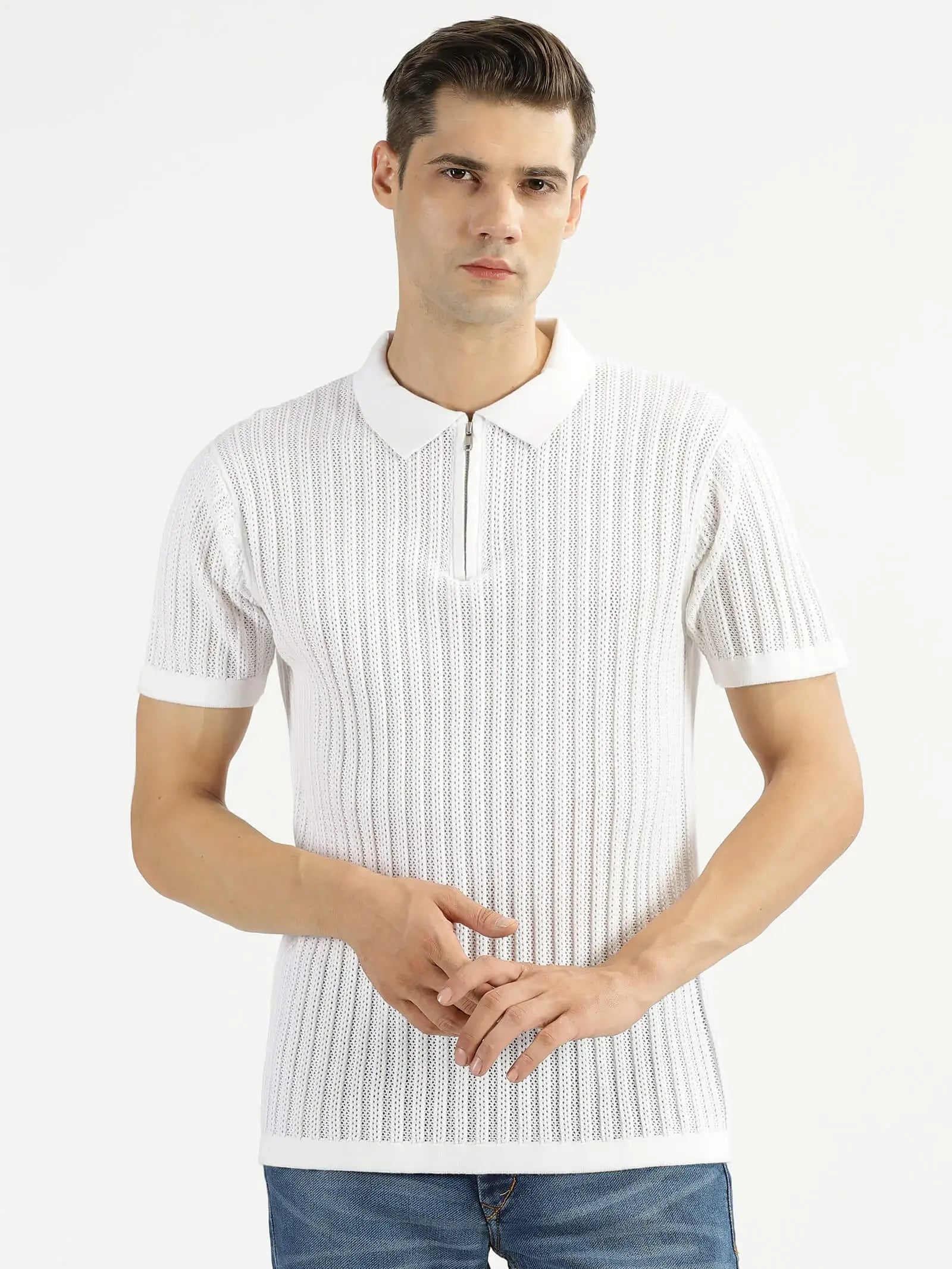 Buy Men Classic Collar Half Sleeve White Sweatshirt Ravinik